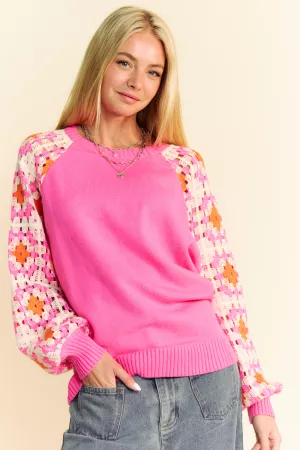 wholesale clothing crochet detailed long sleeve knit sweater top davi & dani