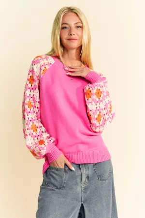 wholesale clothing crochet detailed long sleeve knit sweater top davi & dani