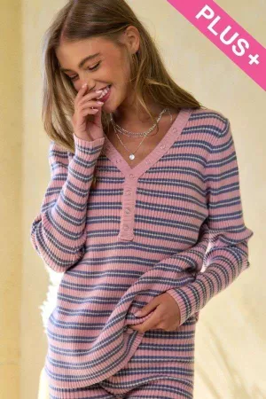 wholesale clothing plus stripe v neck button down sweater davi & dani