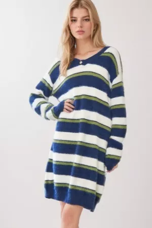 wholesale clothing textured angora color block striped sweater dress davi & dani