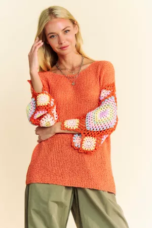 wholesale clothing crochet multi colored granny sleeve sweater top davi & dani