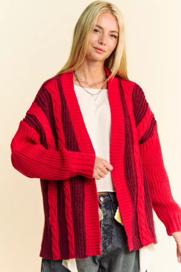 wholesale clothing chunky rope textured color blocked knit cardigan davi & dani