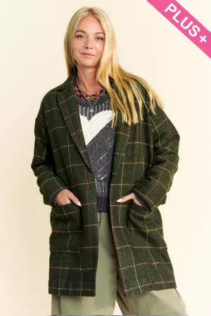 wholesale clothing plus plaid thick longline long sleeve pocket coat davi & dani