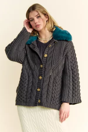 wholesale clothing fluffy cable knit vintage front button cardigan davi & dani