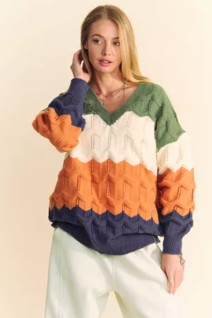 wholesale clothing v neckline cozy waves color block sweater davi & dani