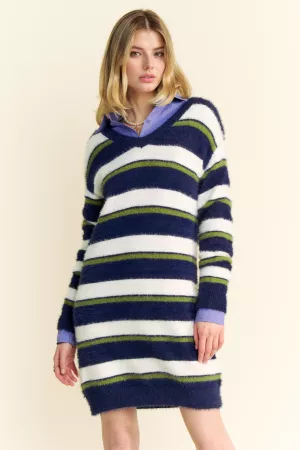 wholesale clothing textured angora color block striped sweater dress davi & dani