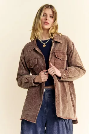 wholesale clothing washed corduroy distressed hem detail retro jacket davi & dani