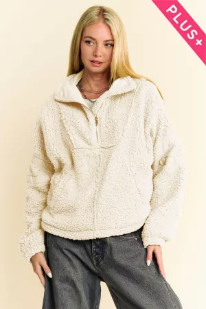 wholesale clothing plus solid zipper long sleeve pocket sherpa jacket davi & dani