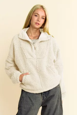 wholesale clothing solid zipper long sleeve pockets sherpa top jacket davi & dani