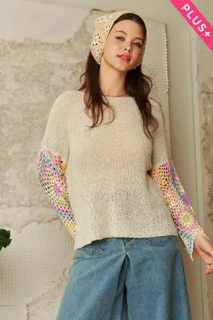 wholesale clothing plus crochet multi colored granny sleeve sweater davi & dani