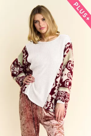 wholesale clothing plus printed round neck long sleeve loose sweater davi & dani