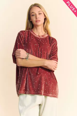 wholesale clothing plus pearl embellished stud loose fit oversize top davi & dani