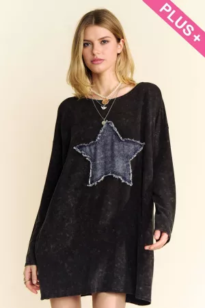 wholesale clothing plus washed denim star patch scuba t shirt dress davi & dani