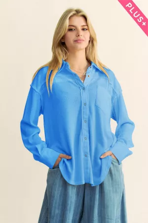 wholesale clothing plus garment washed textured button down shirt davi & dani