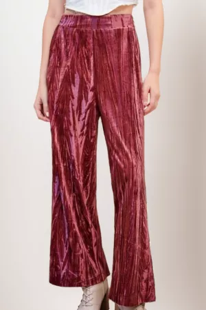 wholesale clothing solid crinkled velvet elastic back long pants davi & dani