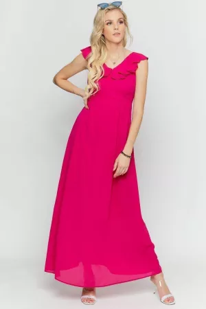 wholesale clothing solid tie strap open back ruffle maxi dress davi & dani