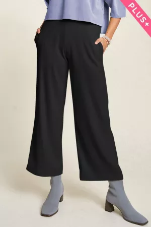 wholesale clothing plus solid wide legged mid rise pull up pant davi & dani