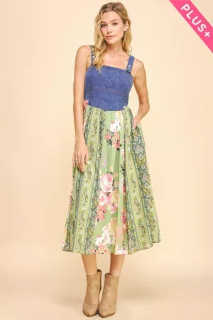 wholesale clothing plus floral stripe skirt denim bodice midi dress davi & dani