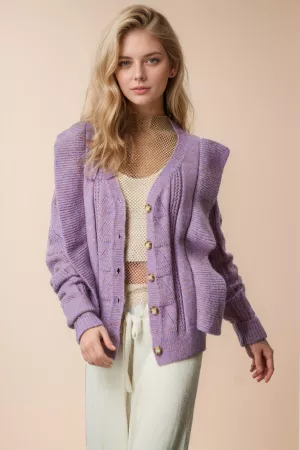 wholesale clothing solid v neck ruffle button down knit cardigan davi & dani