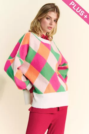 wholesale clothing plus multi color diamond long sleeve knit sweater davi & dani