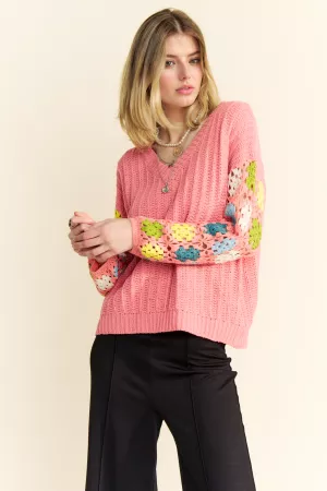 wholesale clothing crochet multi colored granny sleeve sweater top davi & dani