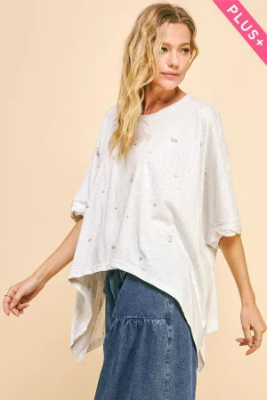 wholesale clothing plus pearl loose fit batwing sleeve side slit top davi & dani