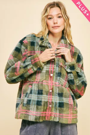 wholesale clothing plus fuzzy plaid collar button down jacket davi & dani