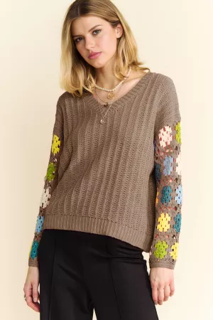 wholesale clothing crochet multi colored granny sleeve sweater top davi & dani