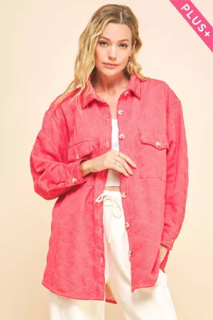 wholesale clothing plus quilting washed french terry button up shirt davi & dani