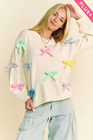 wholesale clothing plus multi color ribbon bow tie loose fit sweater davi & dani