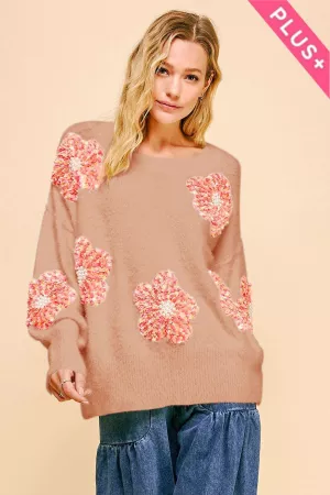 wholesale clothing plus floral patches loose fit long sleeve sweater davi & dani