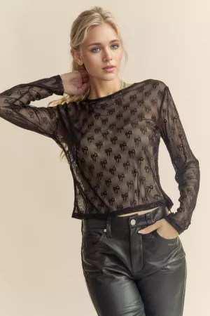 wholesale clothing ribbon embroidered long sleeve mesh top davi & dani