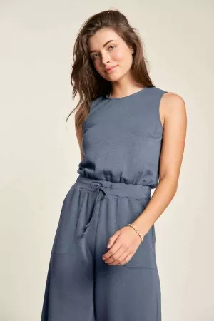 wholesale clothing plus boat neck sleeveless bodice pocket jumpsuit davi & dani