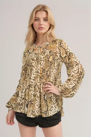 wholesale clothing wild python snake print smocking blouse top davi & dani