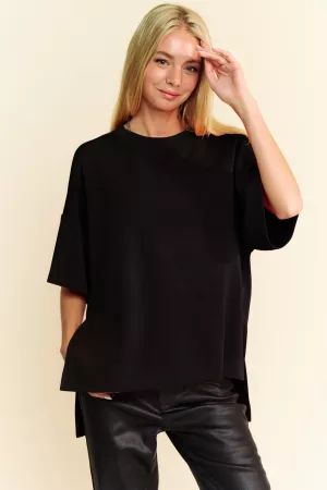 wholesale clothing washed crew neck dropped dolman sleeves top davi & dani