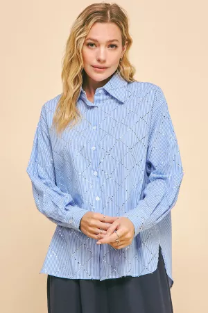 wholesale clothing striped long sleeve loose fit button down shirt davi & dani