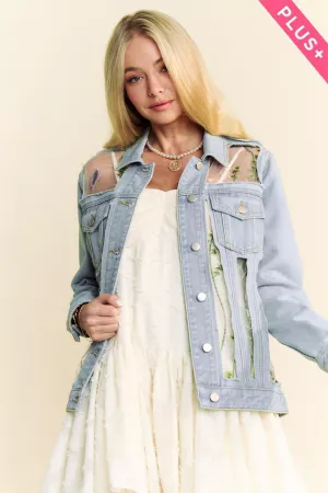 wholesale clothing plus denim jacket with floral embroidery davi & dani