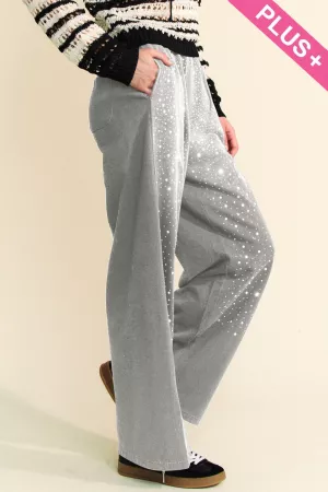 wholesale clothing plus rhinestone waistband wide leg long pants davi & dani