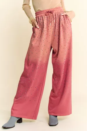 wholesale clothing rhinestone pockets waistband wide leg long pants davi & dani