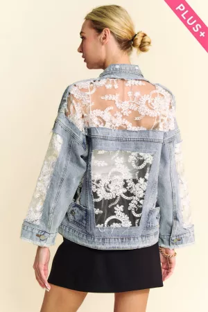 wholesale clothing plus floral embroidery distressed denim jacket davi & dani