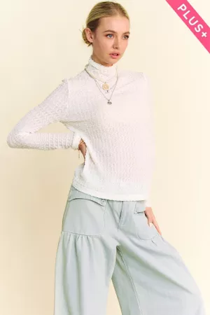 wholesale clothing plus textured long sleeve mock mesh layered  top davi & dani