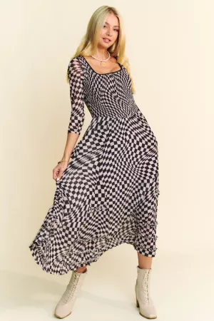 wholesale clothing printed checker mesh flowy skirt maxi dress davi & dani