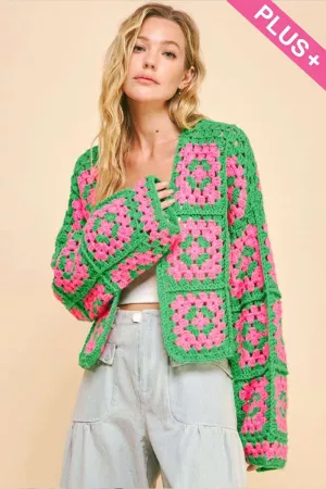 wholesale clothing two tone floral square crochet open knit cardigan davi & dani