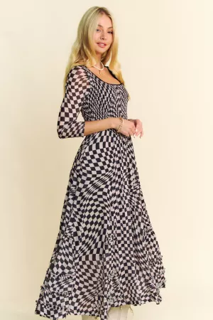 wholesale clothing plus printed checker mesh flowy skirt maxi dress davi & dani