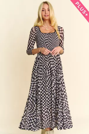 wholesale clothing plus printed checker mesh flowy skirt maxi dress davi & dani