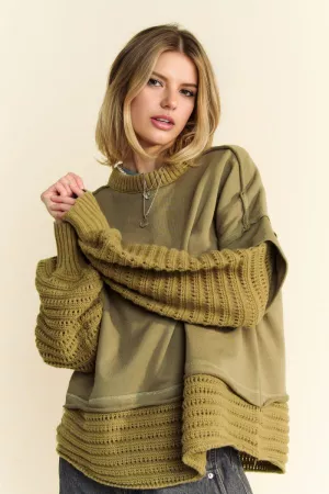 wholesale clothing chunky layered detail ribbed knit trim sweater davi & dani