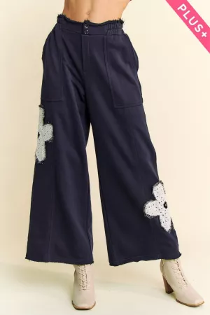 wholesale clothing plus floral patch pockets elastic terry pants davi & dani