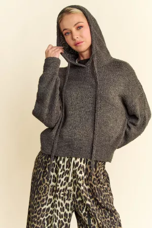 wholesale clothing solid textured long sleeve cropped hoodie swater davi & dani