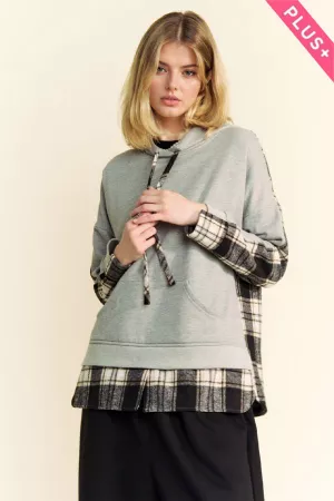 wholesale clothing plus plaid piece blocked french terry hoodie top davi & dani