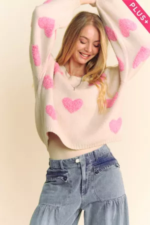 wholesale clothing plus heart pattern long sleeve loose fit sweater davi & dani